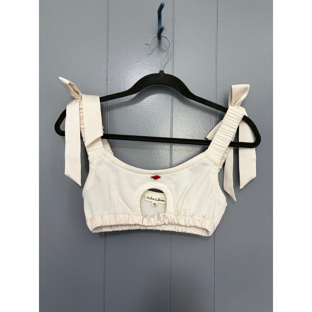For Love & Lemons White Knit Satin Bow Straps Cut Out Coquette Bralette XS